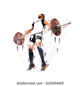 Weightlifter lifting big barbell, isolated low polygonal vector illustration. Geometric drawing