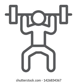 Weightlifter line icon, sport and bodybuilding, weightlifting sign, vector graphics, a linear pattern on a white background, eps 10.