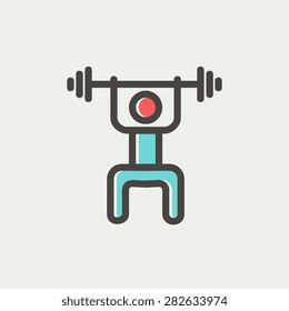 Un hombre de levantamiento de pesas con una línea delgada de icono de barbell para web y móvil, moderno diseño minimalista plano. Icono del vector con contorno gris oscuro y color de desplazamiento en fondo gris claro.