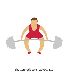 Weightlifter, man with barbell, vector cartoon illustration 