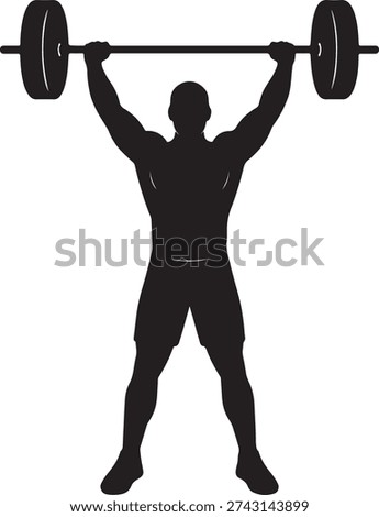Weightlifter man silhouette icon vector illustration, bodybuilder lifting barbell in gym fitness workout