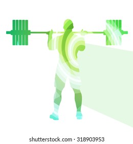 Weightlifter man silhouette illustration vector background colorful concept made of transparent curved shapes