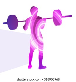 Weightlifter man silhouette illustration vector background colorful concept made of transparent curved shapes
