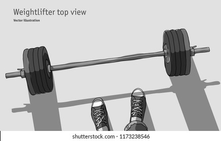 Weightlifter men feet top view grayscale