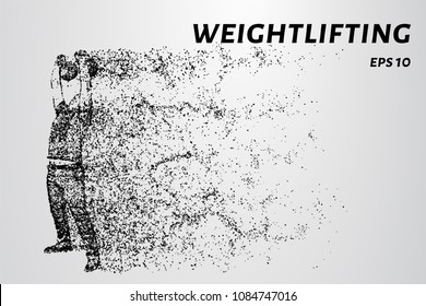 Weightlifter of the particles. Weightlifter lifts weights consists of circles and dots