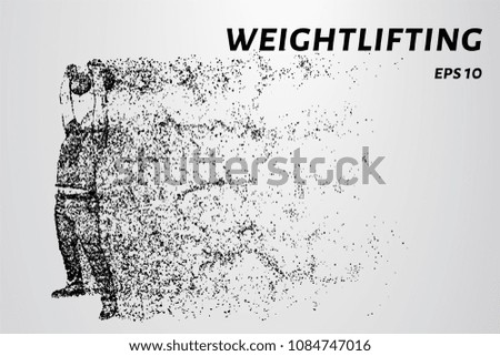 Weightlifter of the particles. Weightlifter lifts weights consists of circles and dots