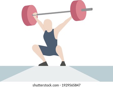 Weightlifter performing on a stage lifting a loaded barbell over his head