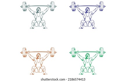 Weightlifter Push The Bar Vector Illustration. Male Athlete Lifting Barbell
