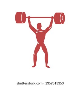 Weightlifter raises heavy barbell. Very hard sport for professional athletes.