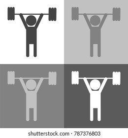 Weightlifter set. Vector icon person on white-grey-black color.