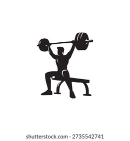 Weightlifter silhouette, person doing bench press, lifting barbell, muscular bodybuilder, gym workout, strength training, fitness equipment.