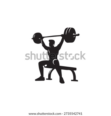 Weightlifter silhouette, person doing bench press, lifting barbell, muscular bodybuilder, gym workout, strength training, fitness equipment.