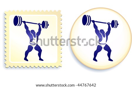 Weightlifter Stamp and Button Original Vector Illustration