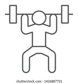 Weightlifter thin line icon, sport and bodybuilding, weightlifting sign, vector graphics, a linear pattern on a white background, eps 10.