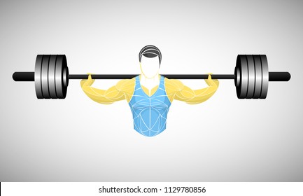 weightlifter vector, blue, stylized, geometric