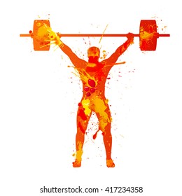 weightlifter. Watercolor splash paint illustration on white background