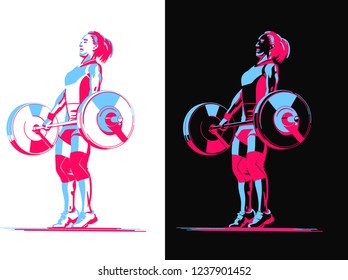 the weightlifter woman is doing lift up over weight barbell