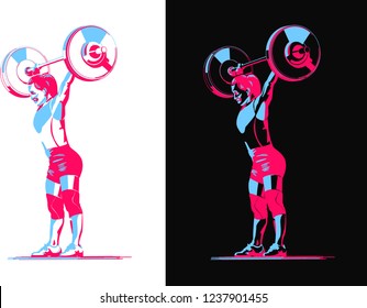 the weightlifter woman is doing lift up over weight barbell