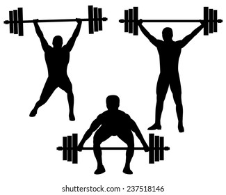 weightlifters in different poses on a white background