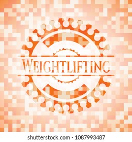 Weightlifting abstract orange mosaic emblem with background