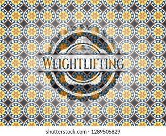 Weightlifting arabic badge background. Arabesque decoration.