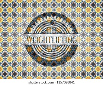 Weightlifting arabic emblem background. Arabesque decoration.