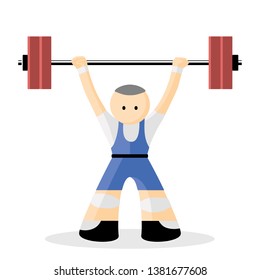 weightlifting, athlete and barbell. Vector character