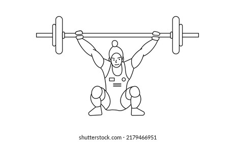 weightlifting athlete illustration, line art design style