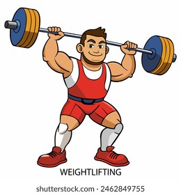 Weightlifting athlete isolated on white background in cartoon style. Summer Games 2024. Vector illustration.