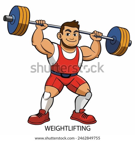 Weightlifting athlete isolated on white background in cartoon style. Summer Games 2024. Vector illustration.