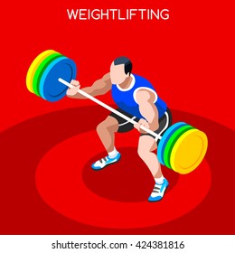 Weightlifting Athlete Sportsman 3D Flat isometric power lifter lifting barbell athletics Sport People Competition Sport Game equipment Infographic Weightlifter weightlifting Vector people set