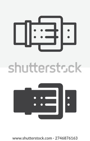 Weightlifting belt support icon set for strength training gear. Line outline and solid icon versions with editable stroke. Vector sign and symbol for gym lifting belt equipment icon.