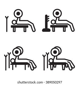 Weightlifting bench press icon in four variations. Vector illustration. 