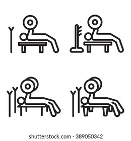Weightlifting bench press icon in four variations. Vector illustration. 