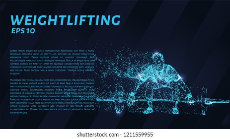 Weightlifting from blue glowing dots. Weightlifting vector illustration