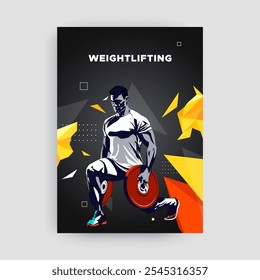 Weightlifting bodybuilder athlete poster, gym sport concept design, workout. grunge design style. Bodybuilder color silhouette. Sports Exercise