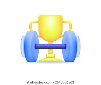 weightlifting championship concept. competition and sport. illustration of a dumbbell with a gold trophy. gym or fitness. symbol. minimalist 3d style design. design asset elements