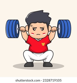 weightlifting competition cartoon.
flat character vector.
Indonesian Independence day