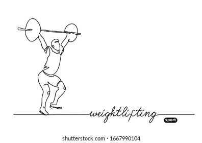 Weightlifting competition. Vector minimalistic banner. weightlifting sport event. One continuous line drawing.