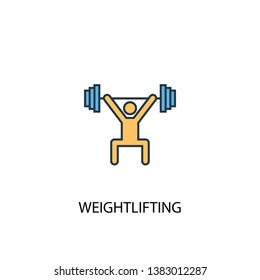 Weightlifting concept 2 colored line icon. Simple yellow and blue element illustration. Weightlifting concept outline symbol design