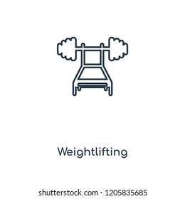 Weightlifting concept line icon. Linear Weightlifting concept outline symbol design. This simple element illustration can be used for web and mobile UI/UX.
