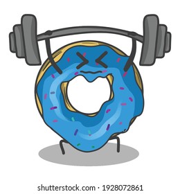 Weightlifting cute donuts character vector template design illustration