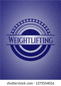 Weightlifting emblem with denim high quality background