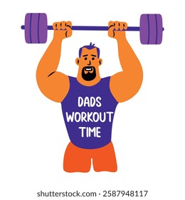 Weightlifting father with dad workout time written on vest, flat sticker