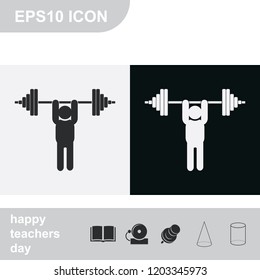 Weightlifting flat black and white vector illustration. Barbell icon.