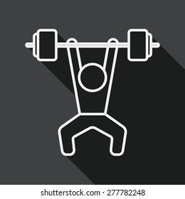 Weightlifting Flat Icon With Long Shadow, Line Icon