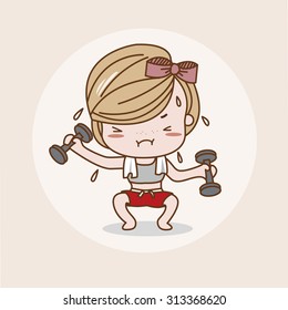 Weightlifting Girl / Lady / Woman Isolated Vector / Image / Illustration / Drawing / Cartoon / Animation