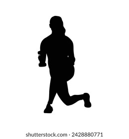 Weight-Lifting Girl Silhouette Vector . This vector graphic portrays the silhouette of a determined girl engaged in weightlifting, embodying strength and empowerment. 