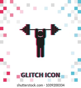 Weightlifting  glitch effect vector illustration. Barbell icon.