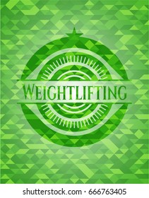 Weightlifting green emblem. Mosaic background